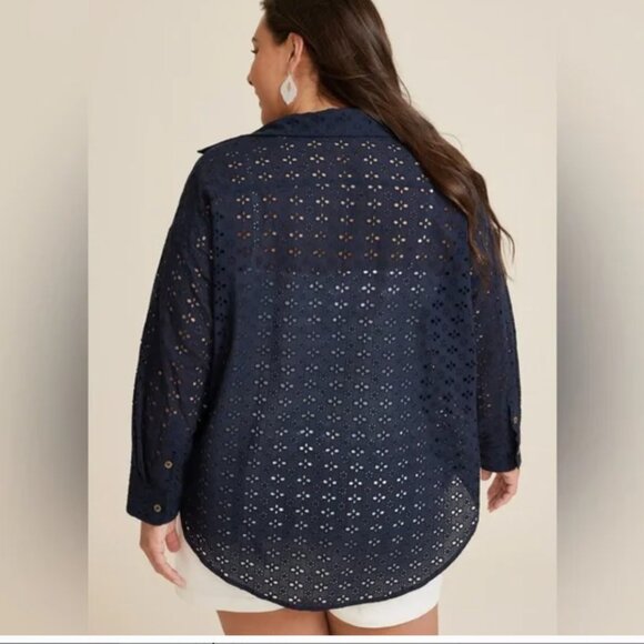 Maurices Deep Blue Eyelet Blouse Jacket - Picture 3 of 10
